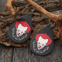 Cross-border New Arrival European And American Style Quirky Red Hair Clown Horror Series Halloween Water Drop Leather Earrings For Women Wholesale main image 3