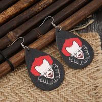 Cross-border New Arrival European And American Style Quirky Red Hair Clown Horror Series Halloween Water Drop Leather Earrings For Women Wholesale main image 4