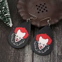 Cross-border New Arrival European And American Style Quirky Red Hair Clown Horror Series Halloween Water Drop Leather Earrings For Women Wholesale main image 5