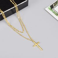 L253 Wholesale Double Layer Cross Plated 18k Gold Titanium Steel Necklace European And American Style Fashion Short Necklace Female Style main image 3