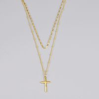 L253 Wholesale Double Layer Cross Plated 18k Gold Titanium Steel Necklace European And American Style Fashion Short Necklace Female Style main image 4