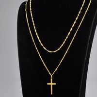 L253 Wholesale Double Layer Cross Plated 18k Gold Titanium Steel Necklace European And American Style Fashion Short Necklace Female Style main image 6