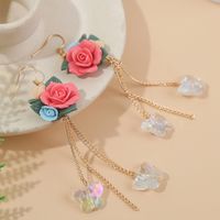 Bohemian Long Clay Flower Crystal Butterfly Tassel Earrings Wholesale Nihaojewelry main image 4