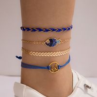 Cross-border Anklet Blue Braided Rope Cactus Fish Marine Elements Beach Style Four-piece Anklet main image 1
