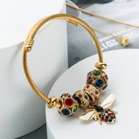 Wholesale Jewelry Fashion Circle 304 Stainless Steel Alloy Rhinestones Gold Plated Plating Bracelets main image 3