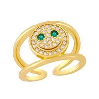 Simple 18k Gold Plated Zircon Double Smile Copper Ring Wholesale Nihaojewelry main image 3