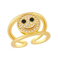 Simple 18k Gold Plated Zircon Double Smile Copper Ring Wholesale Nihaojewelry main image 6