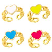 Fashion Dripping Oil Chain Heart Copper Ring Wholesale Nihaojewelry main image 1
