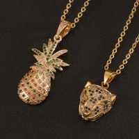 Hongxi Geometric Gold Inlaid Zircon European And American Style New Necklace Pineapple Leopard Hip Hop Pendant Accessories For Women main image 1
