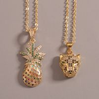 Hongxi Geometric Gold Inlaid Zircon European And American Style New Necklace Pineapple Leopard Hip Hop Pendant Accessories For Women main image 5