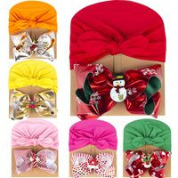 Europe And America Cross Border Christmas Style Children's Hat Bow Two-piece Set Baby Christmas Elements Sleeve Cap Baby Beanie Cap main image 3