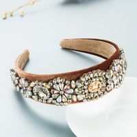 Baroque Full Diamond Flower Wide-brimmed Flannel Headband Wholesale Nihaojewelry sku image 3