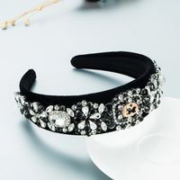 Baroque Full Diamond Flower Wide-brimmed Flannel Headband Wholesale Nihaojewelry sku image 2