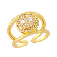 Simple 18k Gold Plated Zircon Double Smile Copper Ring Wholesale Nihaojewelry sku image 1
