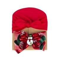 Europe And America Cross Border Christmas Style Children's Hat Bow Two-piece Set Baby Christmas Elements Sleeve Cap Baby Beanie Cap sku image 1