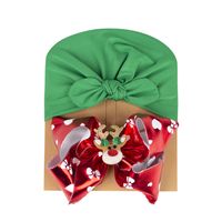 Europe And America Cross Border Christmas Style Children's Hat Bow Two-piece Set Baby Christmas Elements Sleeve Cap Baby Beanie Cap sku image 3