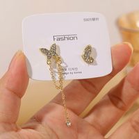 Sterling Silver Needle Korean Fairy Butterfly Asymmetric Earrings Elegant High-grade Cold Style Diamond Stud Earrings For Women main image 3