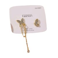 Sterling Silver Needle Korean Fairy Butterfly Asymmetric Earrings Elegant High-grade Cold Style Diamond Stud Earrings For Women main image 6