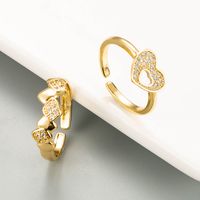 Creative Hollow Heart-shaped Ring Copper Micro-inlaid Zircon Open Adjustable Ring Wholesale Nihaojewelry main image 1