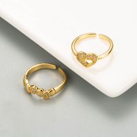 Creative Hollow Heart-shaped Ring Copper Micro-inlaid Zircon Open Adjustable Ring Wholesale Nihaojewelry main image 5