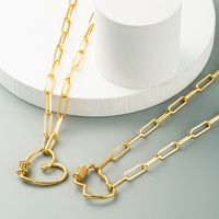 Hollow Double Heart Gold-plated Copper Inlaid Zircon Necklace Wholesale Nihaojewelry main image 4