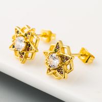 Simple Hollow Five-pointed Star Flower Copper Gold-plated Earrings Wholesale Nihaojewelry main image 4