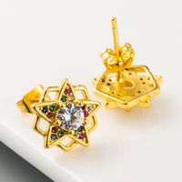 Simple Hollow Five-pointed Star Flower Copper Gold-plated Earrings Wholesale Nihaojewelry main image 5