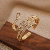 Korean Copper Inlaid Zirconium Zodiac Twist Snake Open Ring Wholesale Nihaojewelry sku image 1
