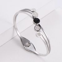 Korean Fashion Elastic Switch Black Rhinestones Stainless Steel Bracelet Wholesale Nihaojewelry sku image 1