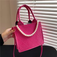 Fashion Solid Color Plaid Texture Pearl Chain Messenger Bag Wholesale Nihaojewelry sku image 4