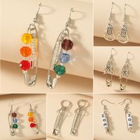 Creative Pin Long Chain Letters Geometric Stitching Earrings Wholesale Nihaojewelry main image 1