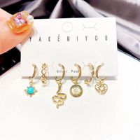 Retro Turquoise Star Heart Snake Copper Ear Buckle Set Wholesale Nihaojewelry main image 3