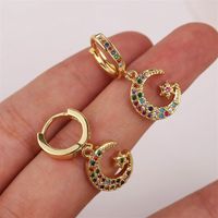 Retro Stars Moon Copper Inlaid Zirconium Earrings Wholesale Nihaojewelry main image 3