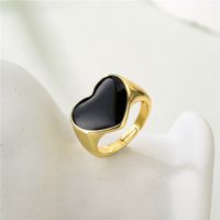 Wholesale Jewelry Black Oil Drop Heart Copper Open Ring Nihaojewelry main image 1
