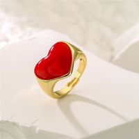 Wholesale Jewelry Black Oil Drop Heart Copper Open Ring Nihaojewelry main image 4