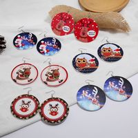 Weihnachts Runde Holz Elch Santa Print Ohrringe Set Großhandel Nihao Schmuck main image 1