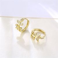 Wholesale Jewelry Hollow Leaf Copper Inlaid Zircon Earrings Nihaojewelry main image 5