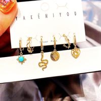 Retro Turquoise Star Heart Snake Copper Ear Buckle Set Wholesale Nihaojewelry sku image 1
