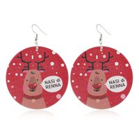 Noël Rond En Bois Elk Santa Impression Boucles D'oreilles Set Gros Nihaojewelry sku image 2