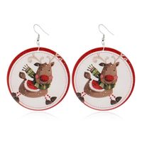 Noël Rond En Bois Elk Santa Impression Boucles D'oreilles Set Gros Nihaojewelry sku image 1