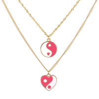 Wholesale Jewelry Round Heart Tai Chi Color Dripping Oil Double Layer Necklace Nihaojewelry sku image 1