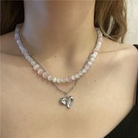Fashion Pink Tourmaline Stone Heart Pendant Double Necklace Wholesale Nihaojewelry main image 1