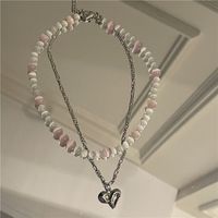 Fashion Pink Tourmaline Stone Heart Pendant Double Necklace Wholesale Nihaojewelry sku image 2