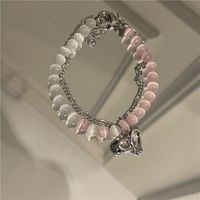 Fashion Pink Tourmaline Stone Heart Pendant Double Necklace Wholesale Nihaojewelry sku image 1