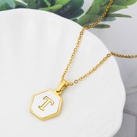 Titanium Steel 18K Gold Plated Simple Style Plating Inlaid Shell Letter Shell Necklace sku image 18