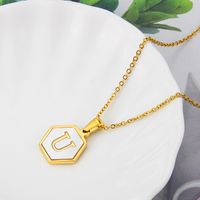 Titanium Steel 18K Gold Plated Simple Style Plating Inlaid Shell Letter Shell Necklace sku image 19