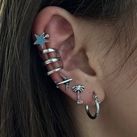 European And American Fashion Retro Ins Style Set Earrings Personality Creative Xingx Aircraft Coconut Tree 5-piece Set Ear Clips And Ear Studs main image 2