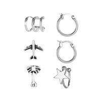 European And American Fashion Retro Ins Style Set Earrings Personality Creative Xingx Aircraft Coconut Tree 5-piece Set Ear Clips And Ear Studs main image 6