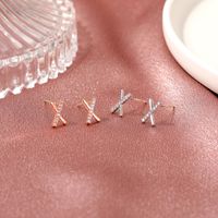 Korean Cross Diamond Letter X Copper Earrings Wholesale Nihaojewelry main image 4