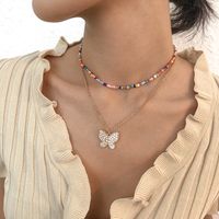 Rétro Alliage Couleur Miyuki Perle Multicouche Papillon Pendentif Collier En Gros Nihaojewelry main image 1